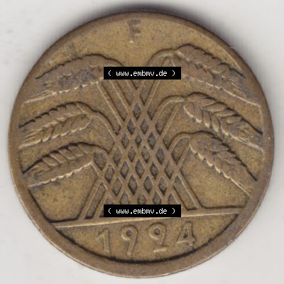 Weimarer Republik Umlaufmünze 1923-1925, 10 Rentenpfennig F, 1924, Münzen Vorderseite zum Download Sammlung