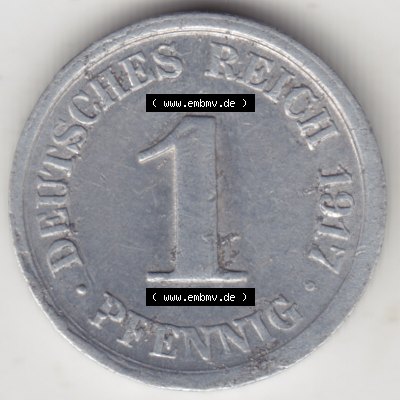 Weimarer Republik Umlaufmünze 1916-1918, 1 Pfennig F, 1917, Münzen Rückseite zum Download Sammlung