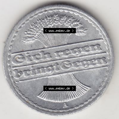 Weimarer Republik Umlaufmünze 1919-1922, 50 Pfennig A, 1920 Sich Regen Bringt Segen, Münzen Vorderseite zum Download Sammlung