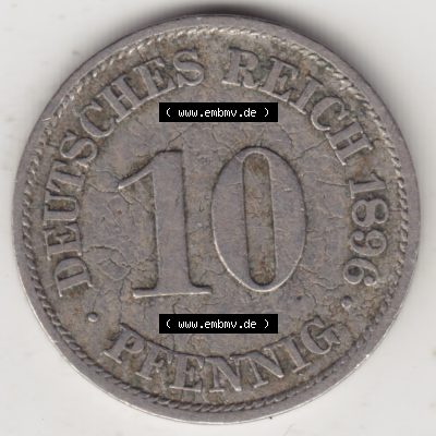 Deutsches Kaiserreich Umlaufmünze 1890-1916, 10 Pfennig A, 1896, Münzen Rückseite zum Download Sammlung