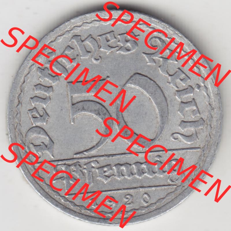 Weimarer Republik Umlaufmünze 1919-1922, 50 Pfennig A, 1920, Münzen Rückseite zum Download Sammlung