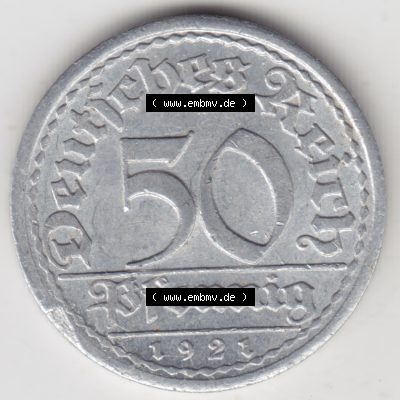 Weimarer Republik Umlaufmünze 1919-1922, 50 Pfennig A, 1921, Münzen Rückseite zum Download Sammlung
