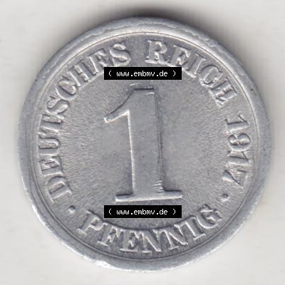 Weimarer Republik Umlaufmünze 1916-1918, 1 Pfennig F, 1917 I, Münzen Rückseite zum Download Sammlung