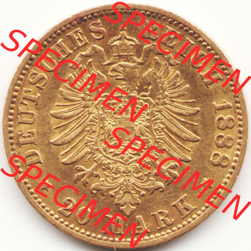 Goldmünze Kaiserreich 1888-1888, 20 Mark Friedrich III., Münzen Rückseite zum Download Sammlung