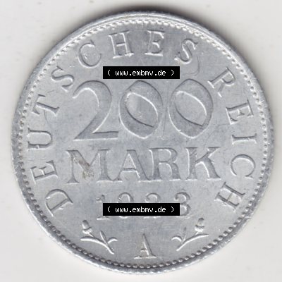 Weimarer Republik Umlaufmünze 1923-1923, 200 Mark A, 1923, Münzen Rückseite zum Download Sammlung