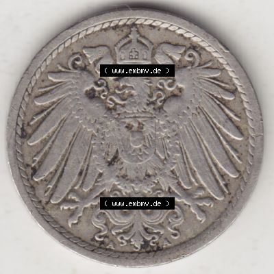 Deutsches Kaiserreich Umlaufmünze 1890-1915, 5 Pfennig A, 1907 II, Münzen Vorderseite zum Download Sammlung