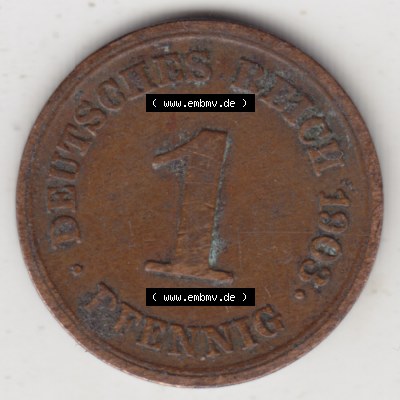 Deutsches Kaiserreich Umlaufmünze 1890-1916, 1 Pfennig E, 1903, Münzen Rückseite zum Download Sammlung