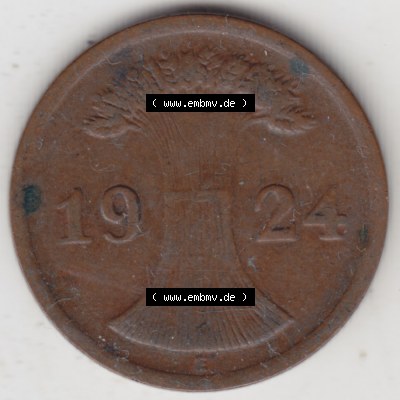 Weimarer Republik Umlaufmünze 1923-1924, 2 Rentenpfennig E, 1924, Münzen Vorderseite zum Download Sammlung
