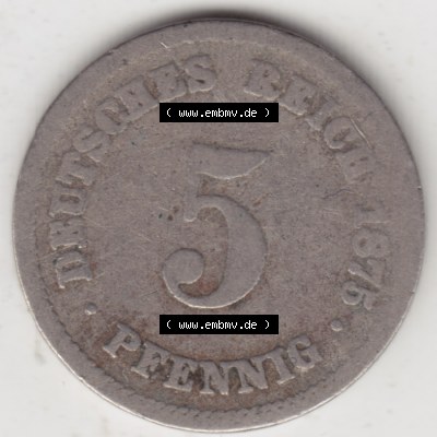 Deutsches Kaiserreich Umlaufmünze 1874-1889, 5 Pfennig A, 1875, Münzen Rückseite zum Download Sammlung