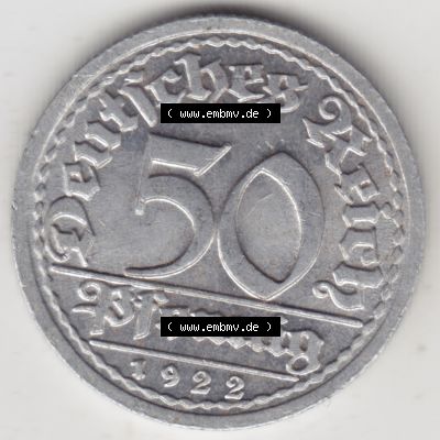 Weimarer Republik Umlaufmünze 1919-1922, 50 Pfennig G, 1922 Sich Regen Bringt Segen, Münzen Rückseite zum Download Sammlung