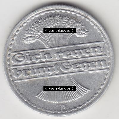Weimarer Republik Umlaufmünze 1919-1922, 50 Pfennig D, 1920 Sich Regen Bringt Segen, Münzen Rückseite zum Download Sammlung