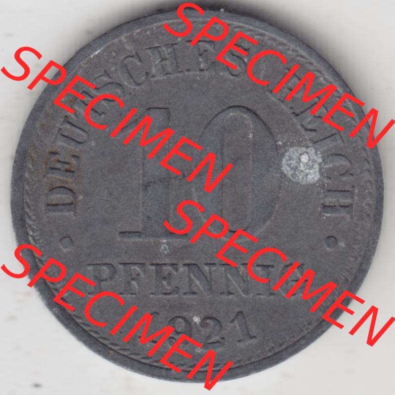 Weimarer Republik Umlaufmünze 1917-1922, 10 Pfennig Reichsadler, Keine Prägestätte 1921, Münzen Rückseite zum Download Sammlung