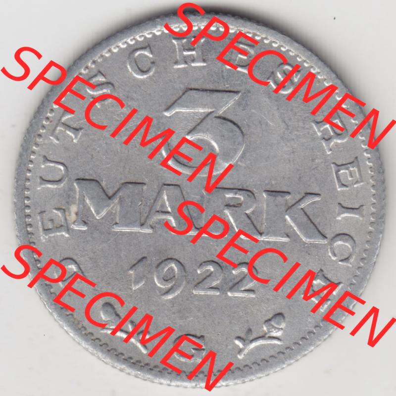 Weimarer Republik Umlaufmünze 1922-1923, 3 Mark G, 1923 Verfassungstag 11. August 1922, Münzen Rückseite zum Download Sammlung
