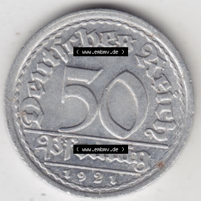 Weimarer Republik Umlaufmünze 1919-1922, 50 Pfennig J, Münzen Rückseite zum Download Sammlung