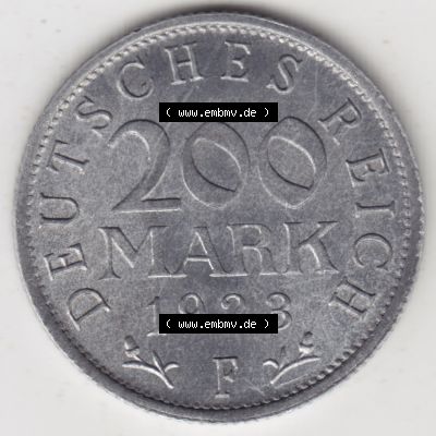 Weimarer Republik Umlaufmünze 1923-1923, 200 Mark F, 1923, Münzen Rückseite zum Download Sammlung