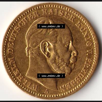 Goldmünze Kaiserreich 1874-1888, 20 Mark Wilhelm I., Münzen Vorderseite zum Download Sammlung