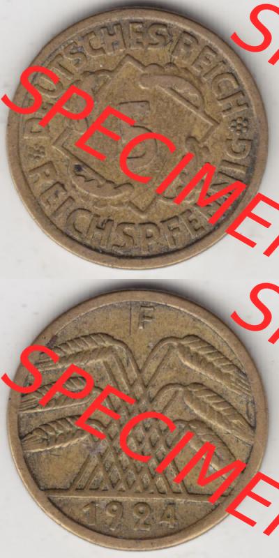 Weimarer Republik Umlaufmünze 1924-1936, 5 Reichspfennig F, 1924 II, Münzen Vollansicht Vertikal zum Download Sammlung