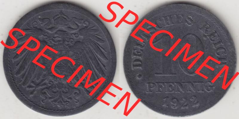 Weimarer Republik Umlaufmünze 1917-1922, 10 Pfennig kein Mzz. 1922, Münzen Vollansicht Horizontal zum Download Sammlung