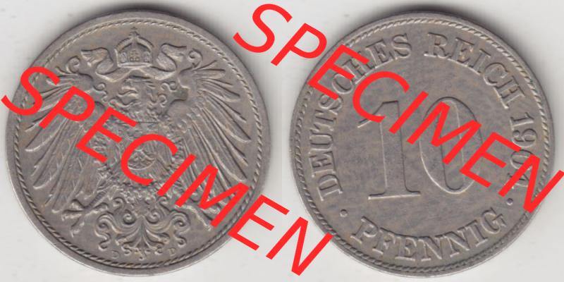 Deutsches Kaiserreich Umlaufmünze 1890-1916, 10 Pfennig D, 1904, Münzen Vollansicht Horizontal zum Download Sammlung