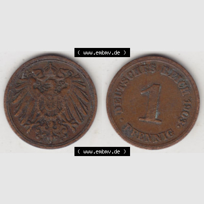 Deutsches Kaiserreich Umlaufmünze 1890-1916, 1 Pfennig E, 1903, Münzen Vollansicht Horizontal zum Download Sammlung