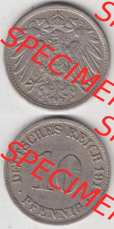 Deutsches Kaiserreich Umlaufmünze 1890-1916, 10 Pfennig A, 1914, Münzen Vollansicht Vertikal zum Download Sammlung