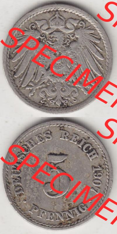 Deutsches Kaiserreich Umlaufmünze 1890-1915, 5 Pfennig A, 1907 II, Münzen Vollansicht Vertikal zum Download Sammlung