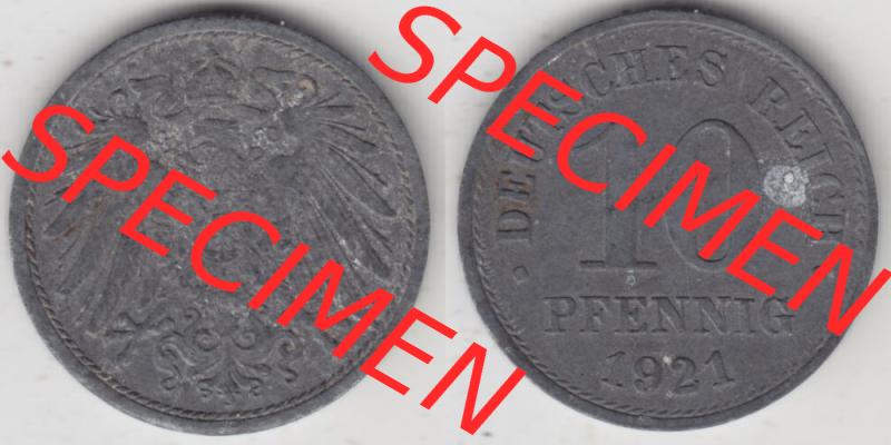 Weimarer Republik Umlaufmünze 1917-1922, 10 Pfennig Reichsadler, Keine Prägestätte 1921 I., Münzen Vollansicht Horizontal zum Download Sammlung