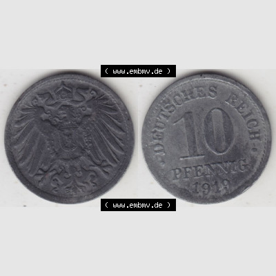 Weimarer Republik Umlaufmünze 1917-1922, 10 Pfennig Reichsadler, Keine Prägestätte 1919, Münzen Vollansicht Horizontal zum Download Sammlung