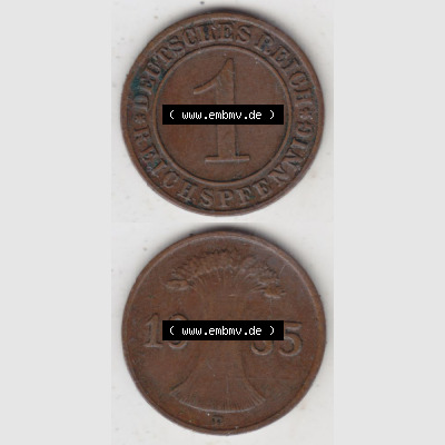 Deutsches Reich Umlaufmünze 1924-1936, 1 Reichspfennig D, 1935, Münzen Vollansicht Vertikal zum Download für Mobile-Geräte Sammlung