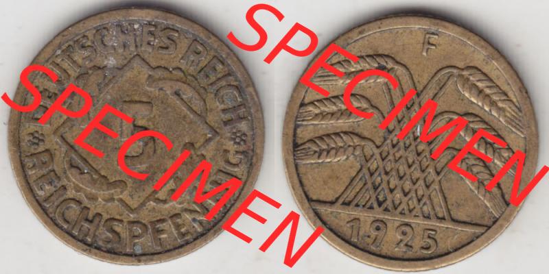 Weimarer Republik Umlaufmünze 1924-1936, 5 Reichspfennig F, 1925, Münzen Vollansicht Horizontal zum Download Sammlung