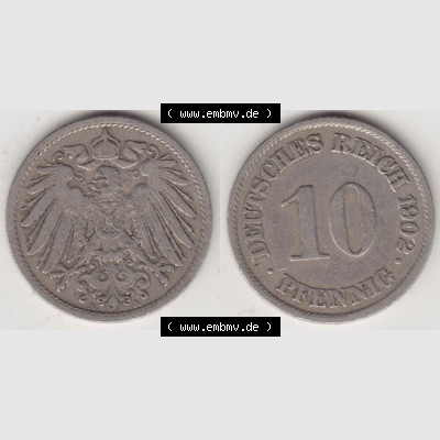 Deutsches Kaiserreich Umlaufmünze 1890-1916, 10 Pfennig A, 1902, Münzen Vollansicht Horizontal zum Download Sammlung