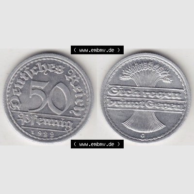 Weimarer Republik Umlaufmünze 1919-1922, 50 Pfennig G, 1922 Sich Regen Bringt Segen III, Münzen Vollansicht Horizontal zum Download Sammlung
