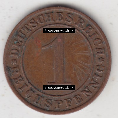 Deutsches Reich Umlaufmünze 1924-1936, 1 Reichspfennig A, 1933 II, Münzen Vorderseite zum Download Sammlung