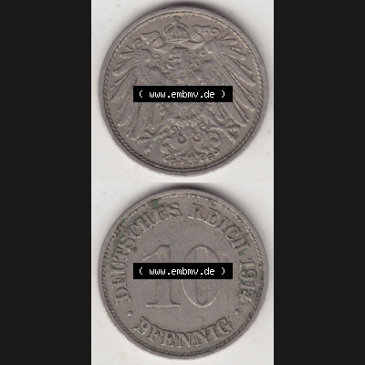Deutsches Kaiserreich Umlaufmünze 1890-1916, 10 Pfennig G, 1914, Münzen Vollansicht Vertikal zum Download Sammlung