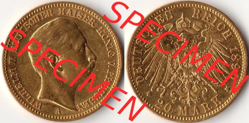 Goldmünze Kaiserreich 1890-1913, 20 Mark Wilhelm II., Münzen Vollansicht Horizontal zum Download Sammlung