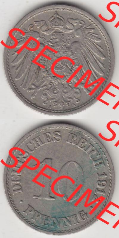 Deutsches Kaiserreich Umlaufmünze 1890-1916, 10 Pfennig A, 1912, Münzen Vollansicht Vertikal zum Download Sammlung