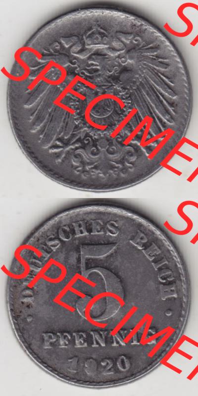 Weimarer Republik Umlaufmünze 1915-1922, 5 Pfennig D, 1920, Münzen Vollansicht Vertikal zum Download Sammlung