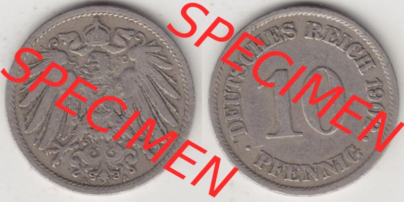Deutsches Kaiserreich Umlaufmünze 1890-1916, 10 Pfennig A, 1902, Münzen Vollansicht Horizontal zum Download Sammlung
