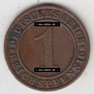 Deutsches Reich Umlaufmünze 1924-1936, 1 Reichspfennig D, 1935, Münzen Vorderseite zum Download Sammlung