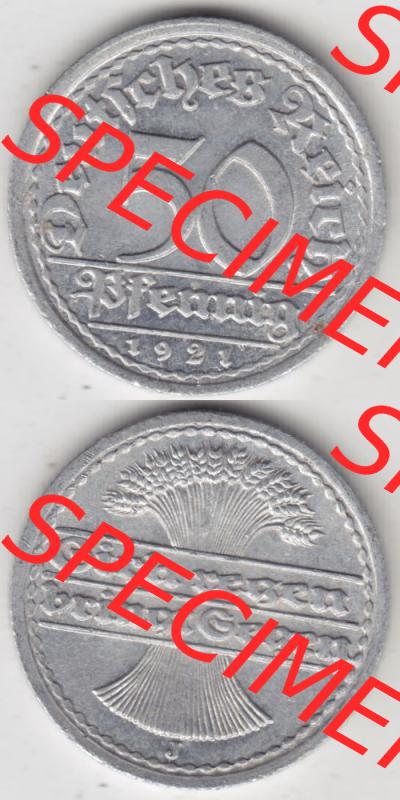 Weimarer Republik Umlaufmünze 1919-1922, 50 Pfennig J, Münzen Vollansicht Vertikal zum Download für Mobile-Geräte Sammlung