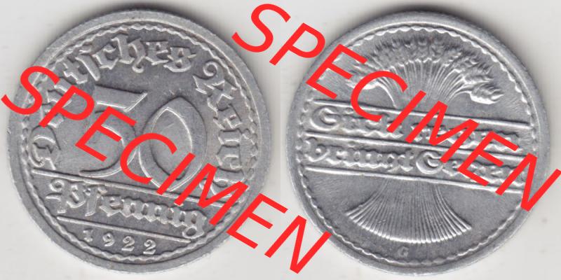 Weimarer Republik Umlaufmünze 1919-1922, 50 Pfennig G, 1922 Sich Regen Bringt Segen, Münzen Vollansicht Horizontal zum Download Sammlung