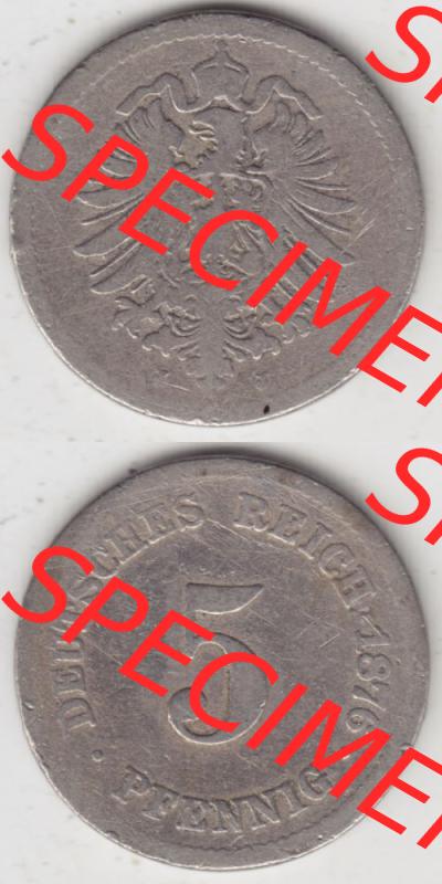 Deutsches Kaiserreich Umlaufmünze 1874-1889, 5 Pfennig J, 1876, Münzen Vollansicht Vertikal zum Download Sammlung