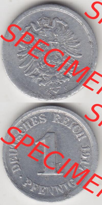 Deutsches Kaiserreich Umlaufmünze 1916-1918, 1 Pfennig F, 1917 V., Münzen Vollansicht Vertikal zum Download Sammlung