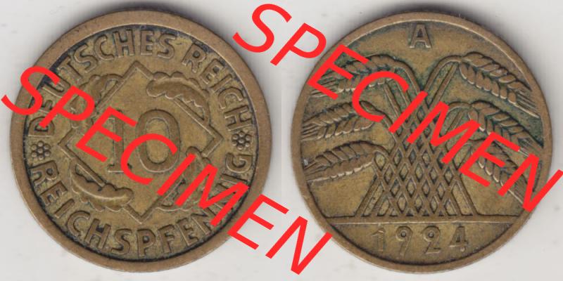 Weimarer Republik Umlaufmünze 1924-1936, 10 Reichspfennig A, 1924, Münzen Vollansicht Horizontal zum Download Sammlung