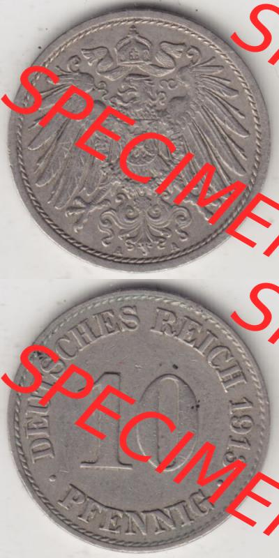 Deutsches Kaiserreich Umlaufmünze 1890-1916, 10 Pfennig A, 1913 II, Münzen Vollansicht Vertikal zum Download Sammlung