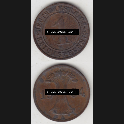 Deutsches Reich Umlaufmünze 1924-1936, 1 Reichspfennig E, 1934, Münzen Vollansicht Vertikal zum Download für Mobile-Geräte Sammlung