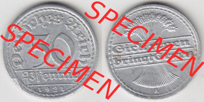 Weimarer Republik Umlaufmünze 1919-1922, 50 Pfennig A, 1921, Münzen Vollansicht Horizontal zum Download Sammlung