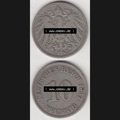 Deutsches Kaiserreich Umlaufmünze 1890-1916, 10 Pfennig A, 1897, Münzen Vollansicht Vertikal zum Download Sammlung
