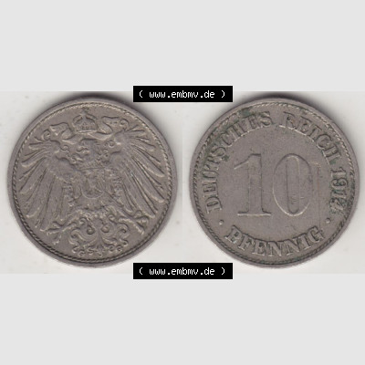 Deutsches Kaiserreich Umlaufmünze 1890-1916, 10 Pfennig G, 1914, Münzen Vollansicht Horizontal zum Download Sammlung