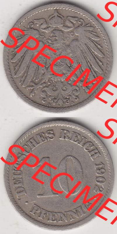 Deutsches Kaiserreich Umlaufmünze 1890-1916, 10 Pfennig A, 1902, Münzen Vollansicht Vertikal zum Download Sammlung